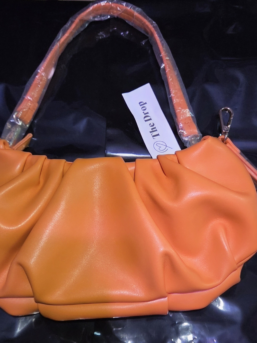 Orange Ruched HalfMoon Shoulder Bag Convertible Clutch